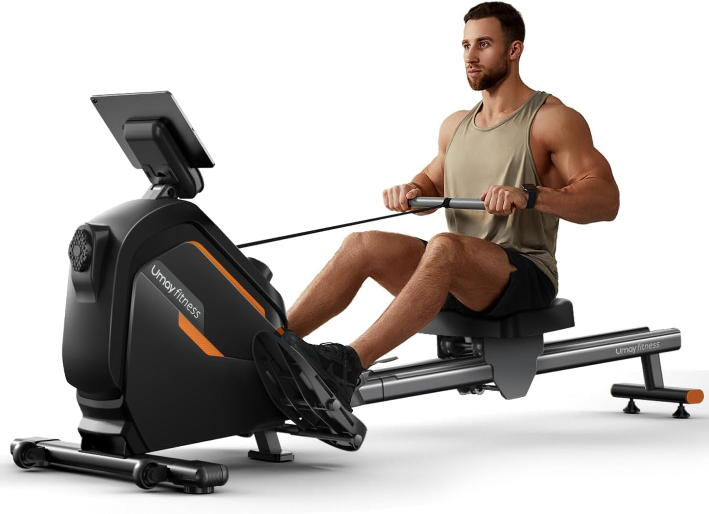 UMAY Rowing Machine, Rowing Machines for Home Gym with Extended Double Rails, Rower Machine with 16 Levels of Quiet Resistance, 158 kg Weight Capacity
