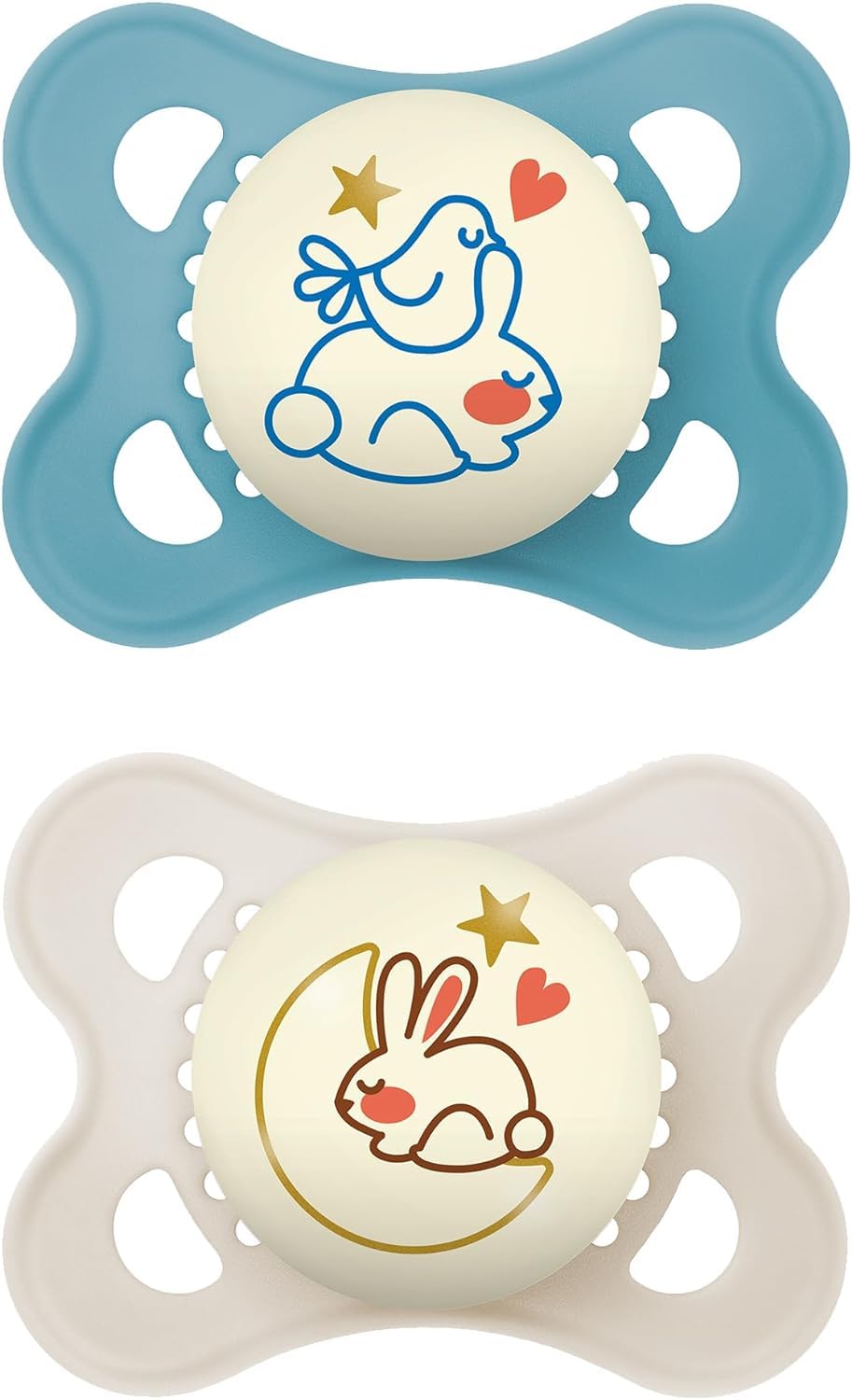 MAM Original Soothers | 0-6 Months | 2 Pack | Comes in Dummy Steriliser Case | Sustainable Materials | Baby Accessories for Newborn | Blue/Cream (Various Designs)