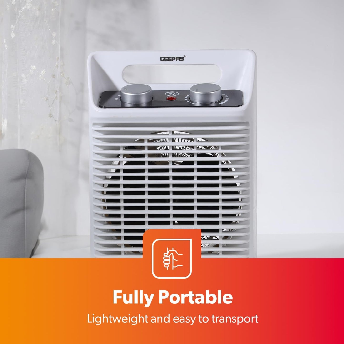 GEEPAS Portable Fan Heater 2000W | Low Running Cost with 2 Heat Settings 1000-2000W Safety Tip-Over Switch & Overheat Protection | Energy Efficient Heater with Cooling/Warm/Hot Mode | 2 Year Warranty