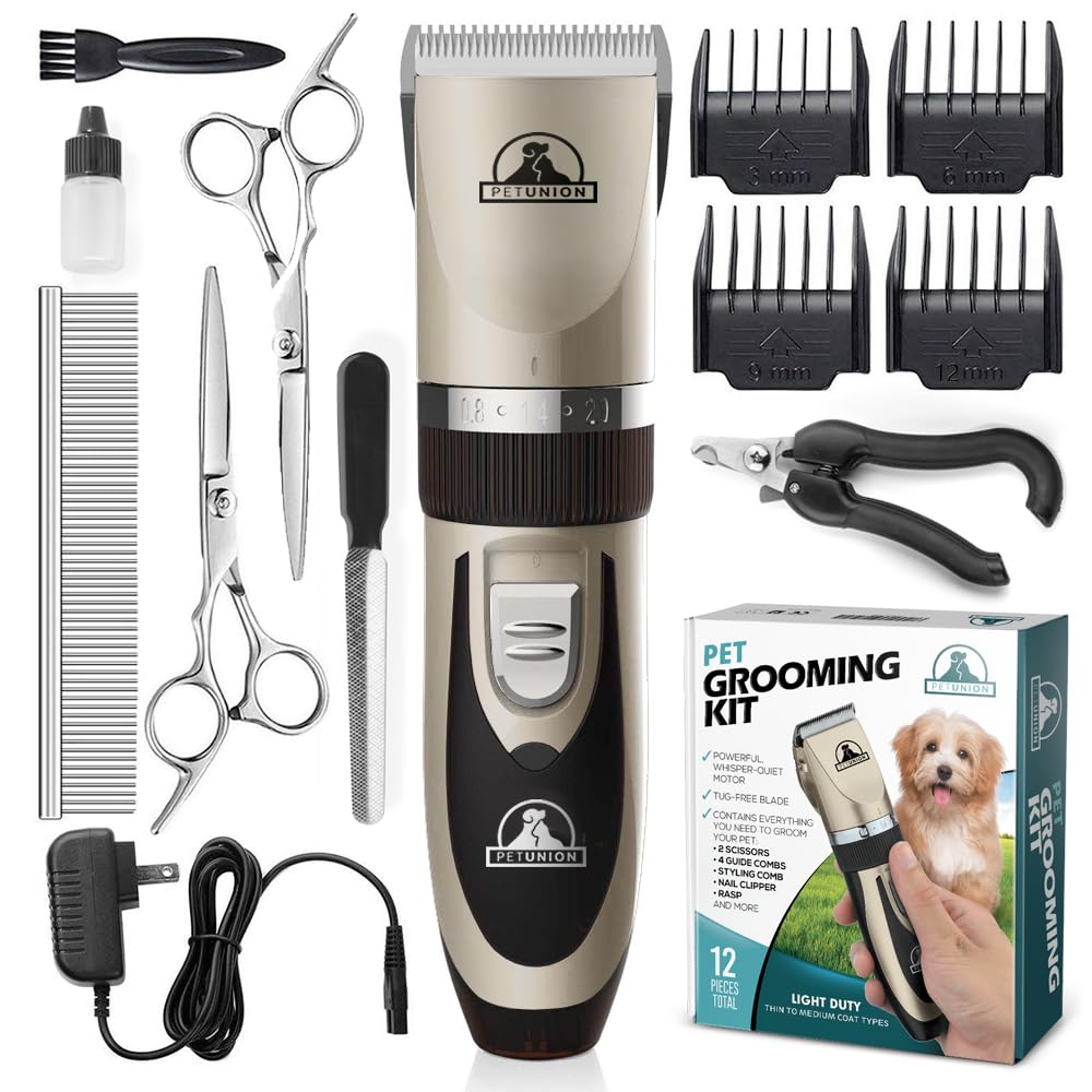 Pet Union Professional Dog Grooming Kit - Rechargeable, Cordless Pet Grooming Clippers & Dog Grooming Accessories, Low Noise & Suitable Dog Clippers, Cat Clippers and for Other Pets (Black)