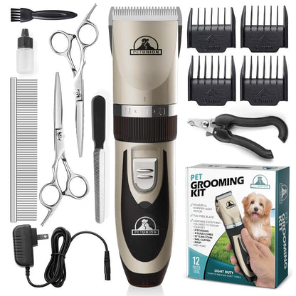 Pet Union Professional Dog Grooming Kit - Rechargeable, Cordless Pet Grooming Clippers & Dog Grooming Accessories, Low Noise & Suitable Dog Clippers, Cat Clippers and for Other Pets (Black)