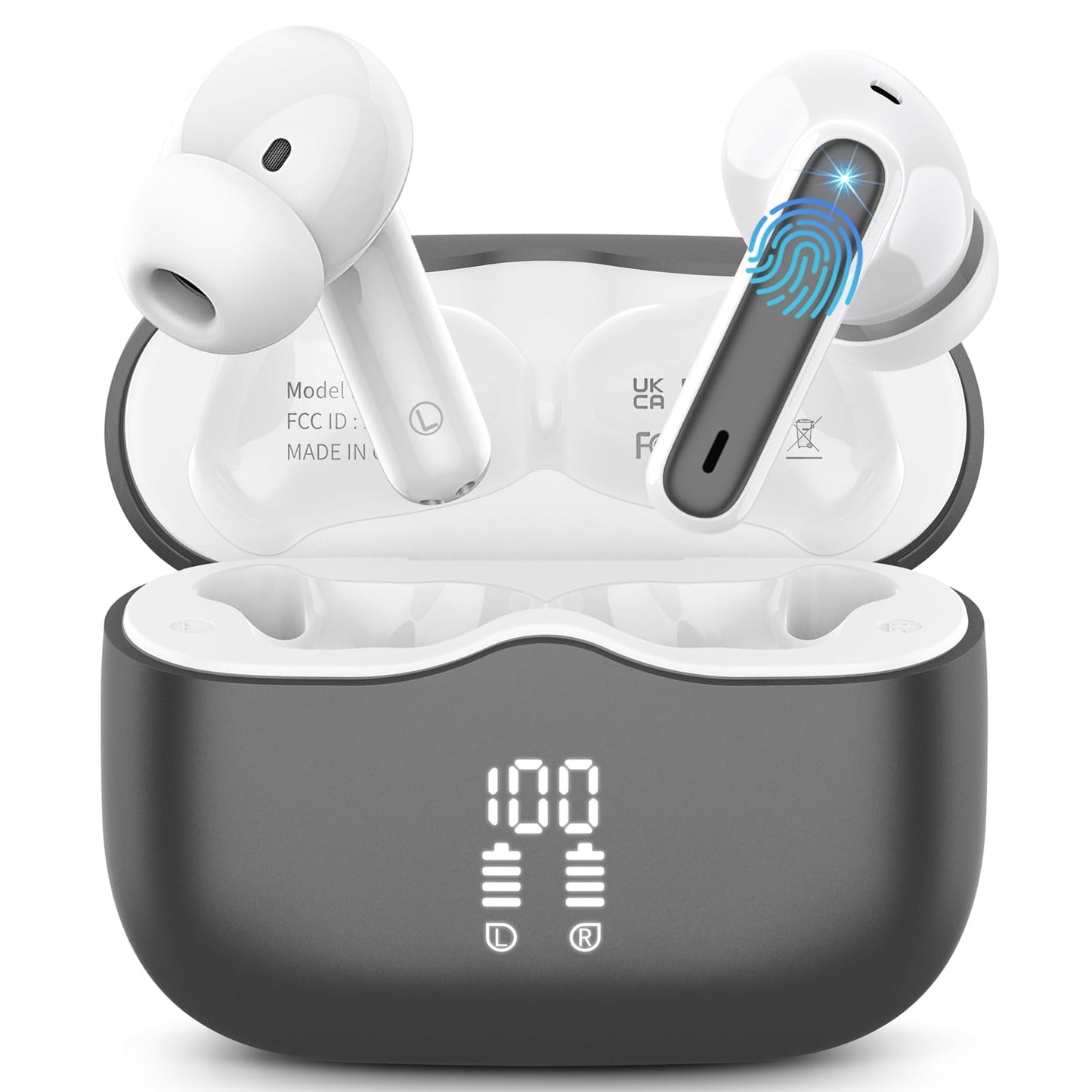 Wireless Earbuds, Bluetooth 5.3 Headphones in Ear with HiFi Stereo Deep Bass, 4 ENC Noise Cancelling Mic Wireless Earphones 40H Playtime, Bluetooth Earbuds Dual LED Display, IP7 Waterproof, Blue