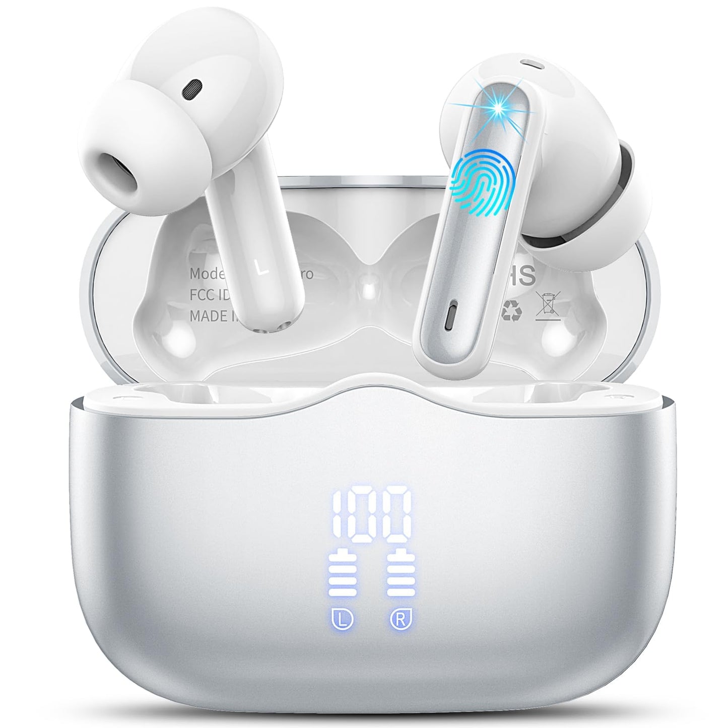 Wireless Earbuds, Bluetooth 5.3 Headphones in Ear with HiFi Stereo Deep Bass, 4 ENC Noise Cancelling Mic Wireless Earphones 40H Playtime, Bluetooth Earbuds Dual LED Display, IP7 Waterproof, Lake Blue