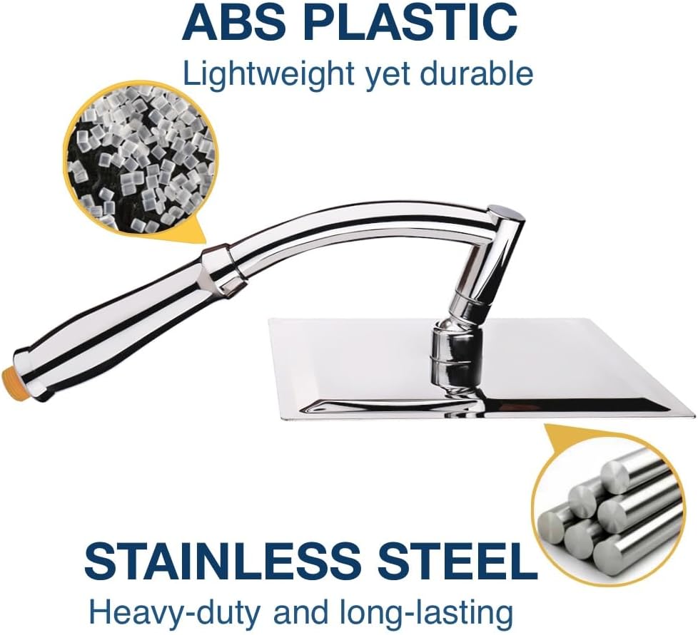 Square Rainfall Shower Head with Extension Arm - High Pressure Rain Shower Heads and Handheld Shower Arm - 8 inch Large Waterfall Chrome Showerhead, Silver