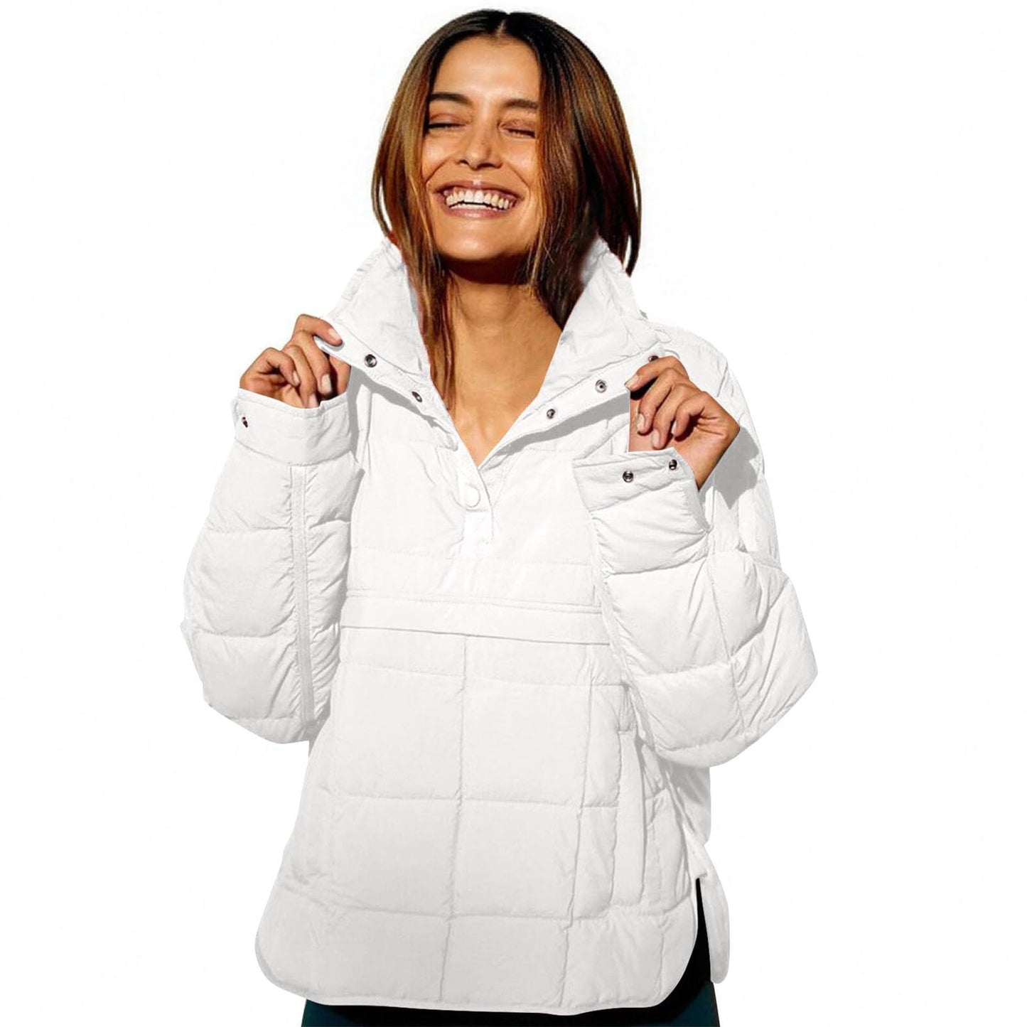 Womens Puffer Pullover Jacket Lightweight Quilted Dolman Hoodies Jackets Quarter Button Full Zip Casual Padded Coats Autumn and Winter Warm Baggy Comfort Outerwear for Hiking Traveling