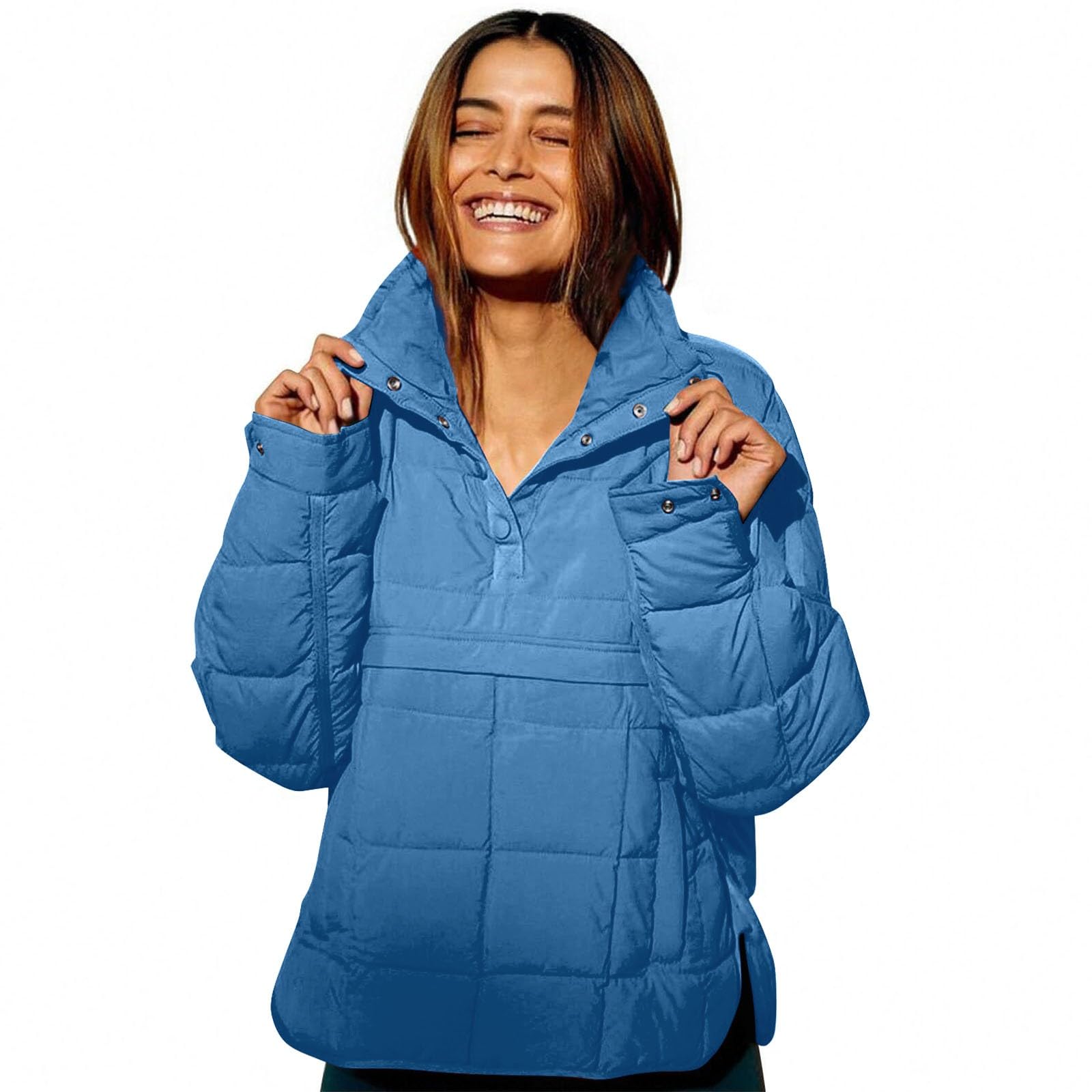 Womens Puffer Pullover Jacket Lightweight Quilted Dolman Hoodies Jackets Quarter Button Full Zip Casual Padded Coats Autumn and Winter Warm Baggy Comfort Outerwear for Hiking Traveling