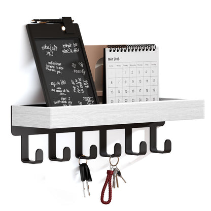 SWTYMIKI Key Holder with Wood Tray and 6 Hooks, Wall Mounted Key Racks, Key Hangers Home Decor Key Rack Mail Organizer for Hallway, Entryway, Bedroom, Mudroom, Office