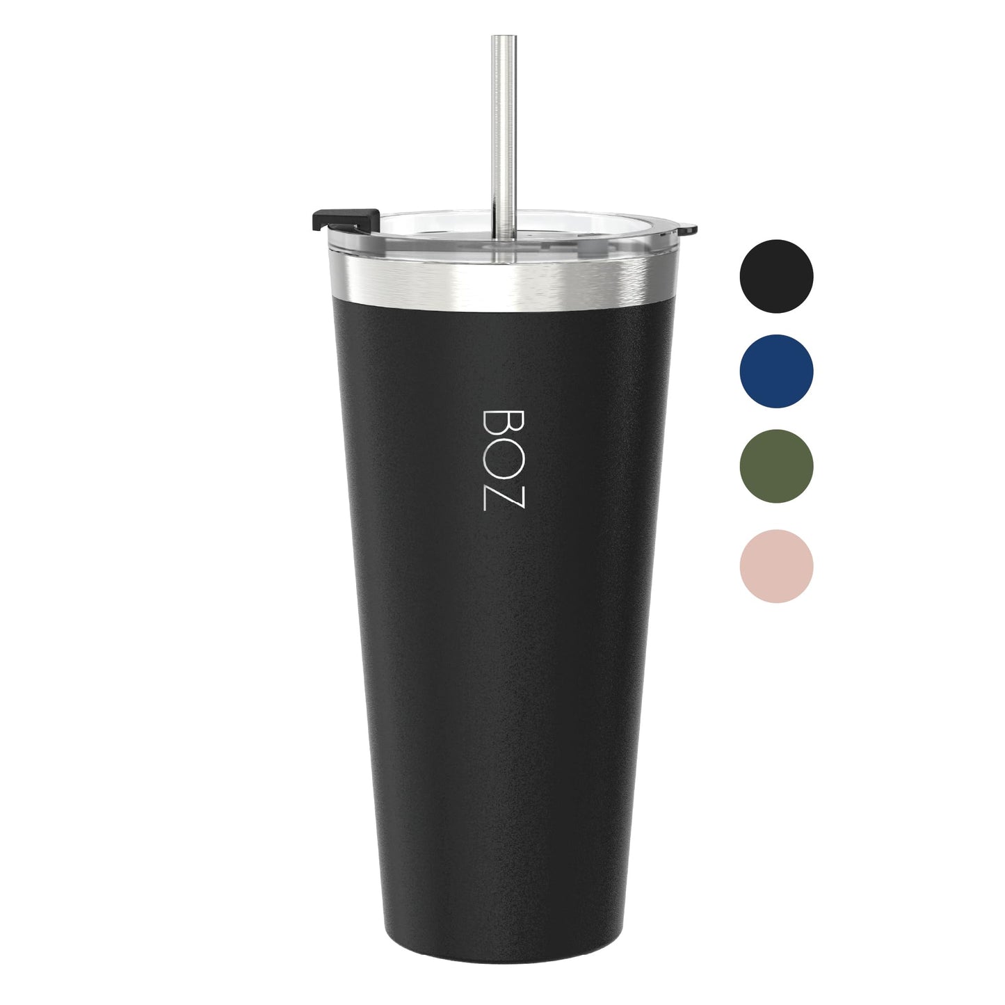 BOZ Tumbler - Tumbler with Lid and Straw - Insulated Tumbler Cup - Cups with Lid and Straw - Stainless Steel - Thermal Cup Perfect for Hot and Cold Drinks - BPA Free (650 ml / 22oz, Pink)