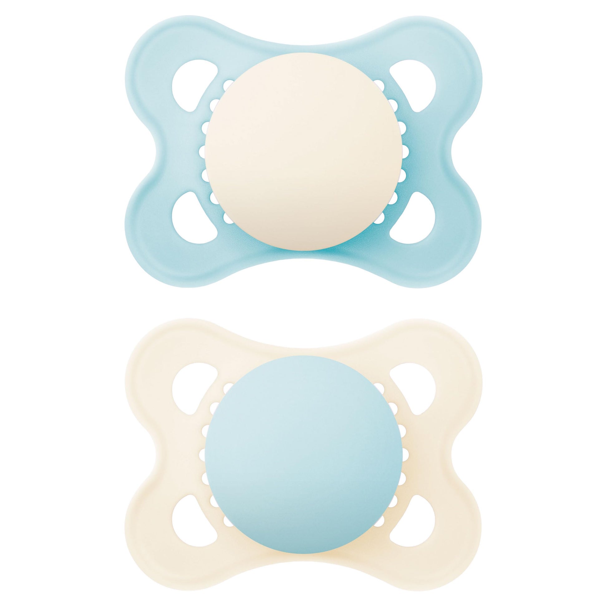 MAM Original Soothers | 0-6 Months | 2 Pack | Comes in Dummy Steriliser Case | Sustainable Materials | Baby Accessories for Newborn | Blue/Cream (Various Designs)