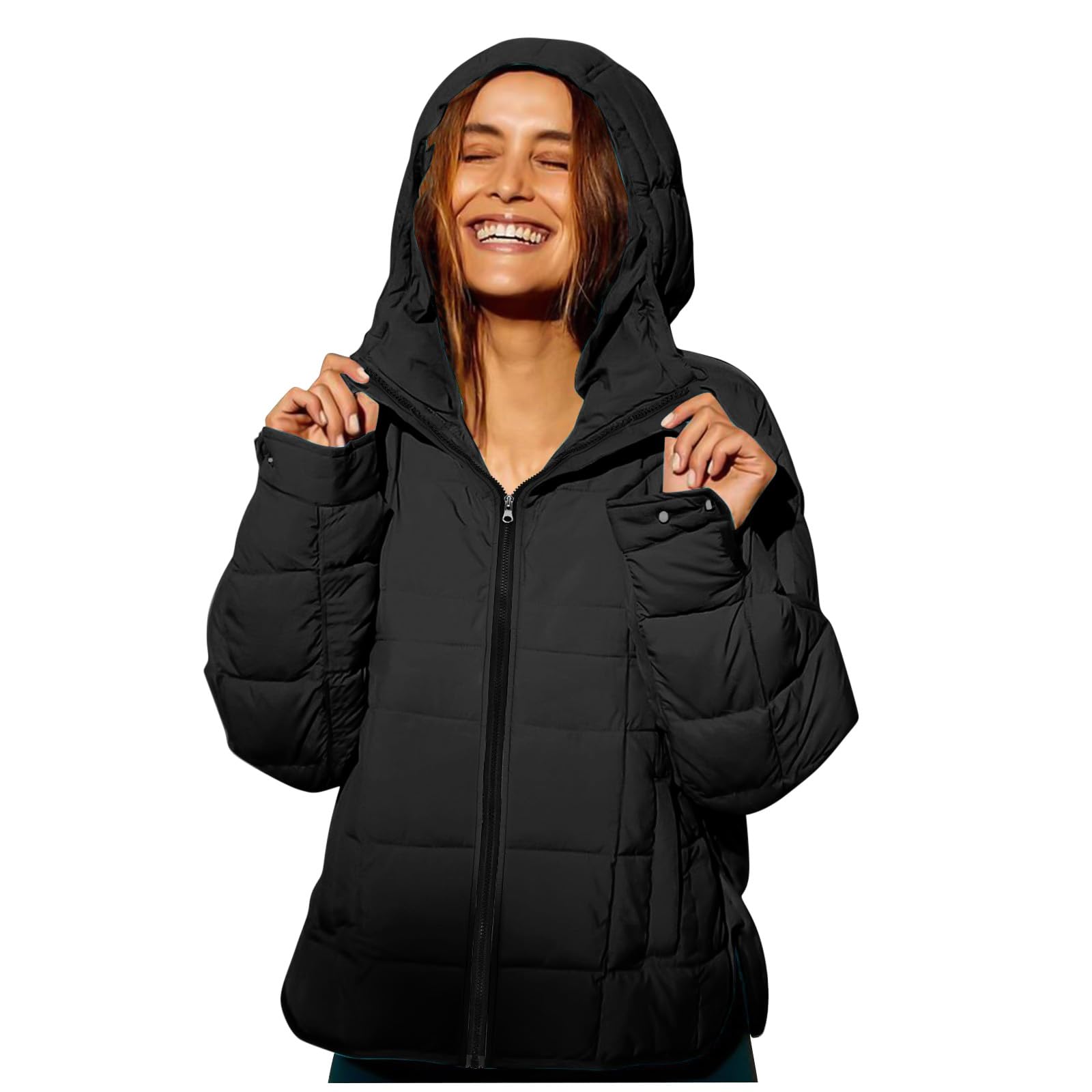 Womens Puffer Pullover Jacket Lightweight Quilted Dolman Hoodies Jackets Quarter Button Full Zip Casual Padded Coats Autumn and Winter Warm Baggy Comfort Outerwear for Hiking Traveling