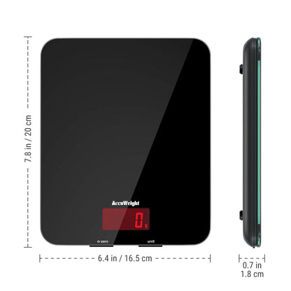 ACCUWEIGHT 201 Digital Kitchen Scales with Tempered Glass Platform (Batteries included), Electronic Weighing Food Scale with Backlit LCD, Multifunction for Office School Home Baking Cooking, 5kg/11lb
