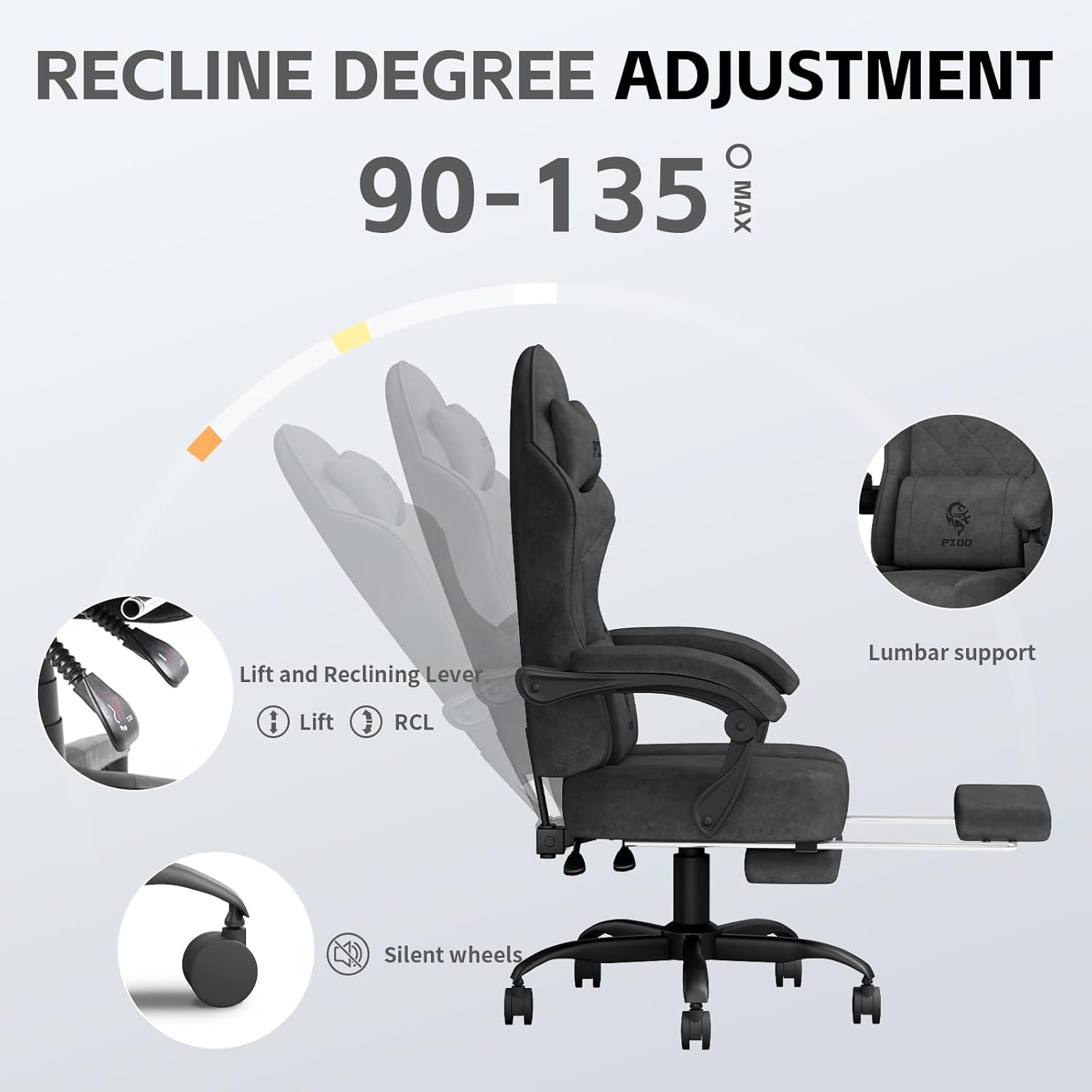 Gaming Chair, Gaming Chairs for Adults, Ergonomic Computer Chair with Footrest, Reclining Pc Gamer Chairs with Headrest and Lumbar Support, Technical Fabric, Black, 350LBS