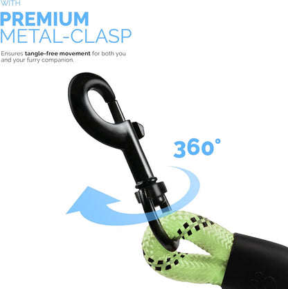 1.5m (5ft) Slip-On Dog Lead - One-Size-Fits-All Leash with Soft Padded Handle & Highly Reflective Threads - Durable & Weather Resistant Climbers Rope for Dogs - Waste bag dispenser included