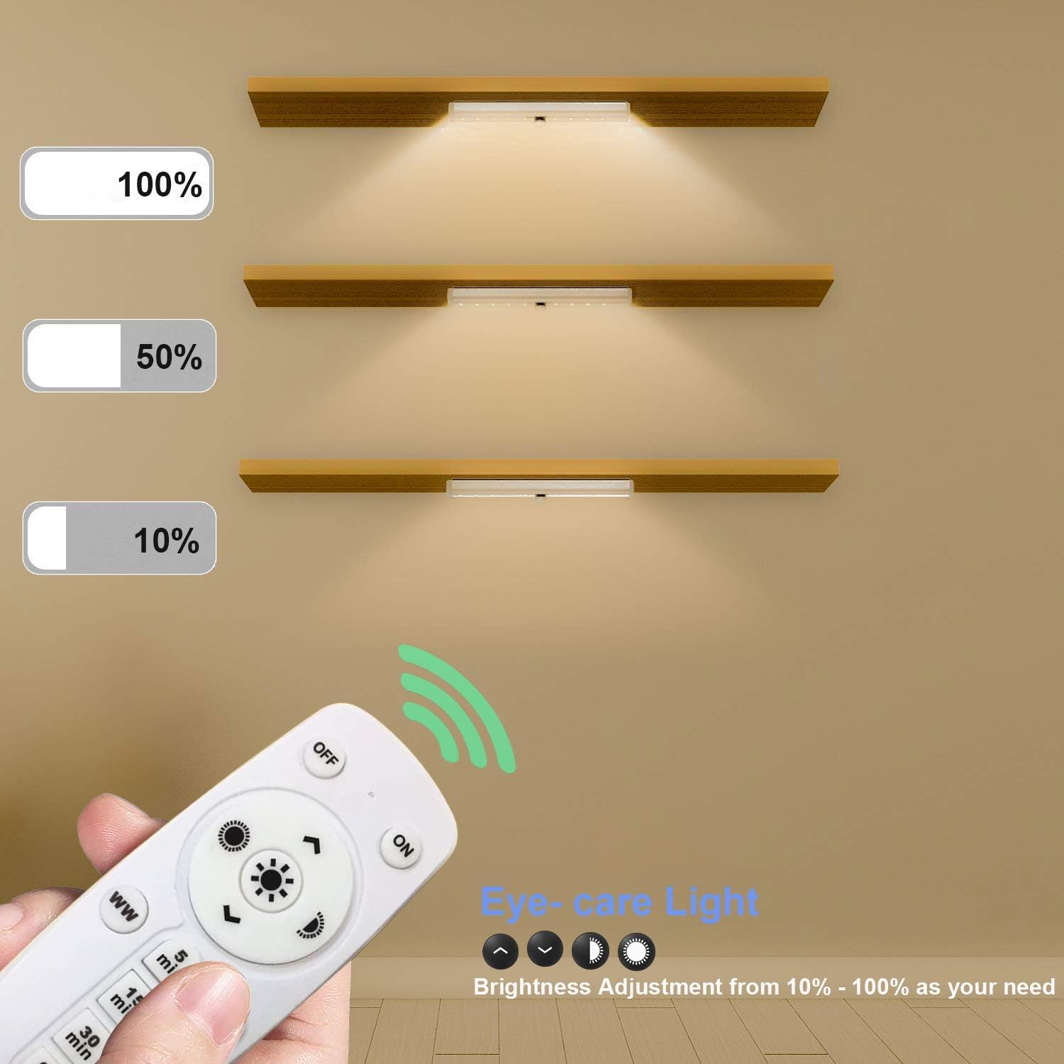 LDOPTO Under Cabinet Kitchen Lights with Remote Dimmable LED Cupboard Battery Powered LED Bedroom Lights with Timer for Kitchen Hallway, Multiple Colors 4 Pack