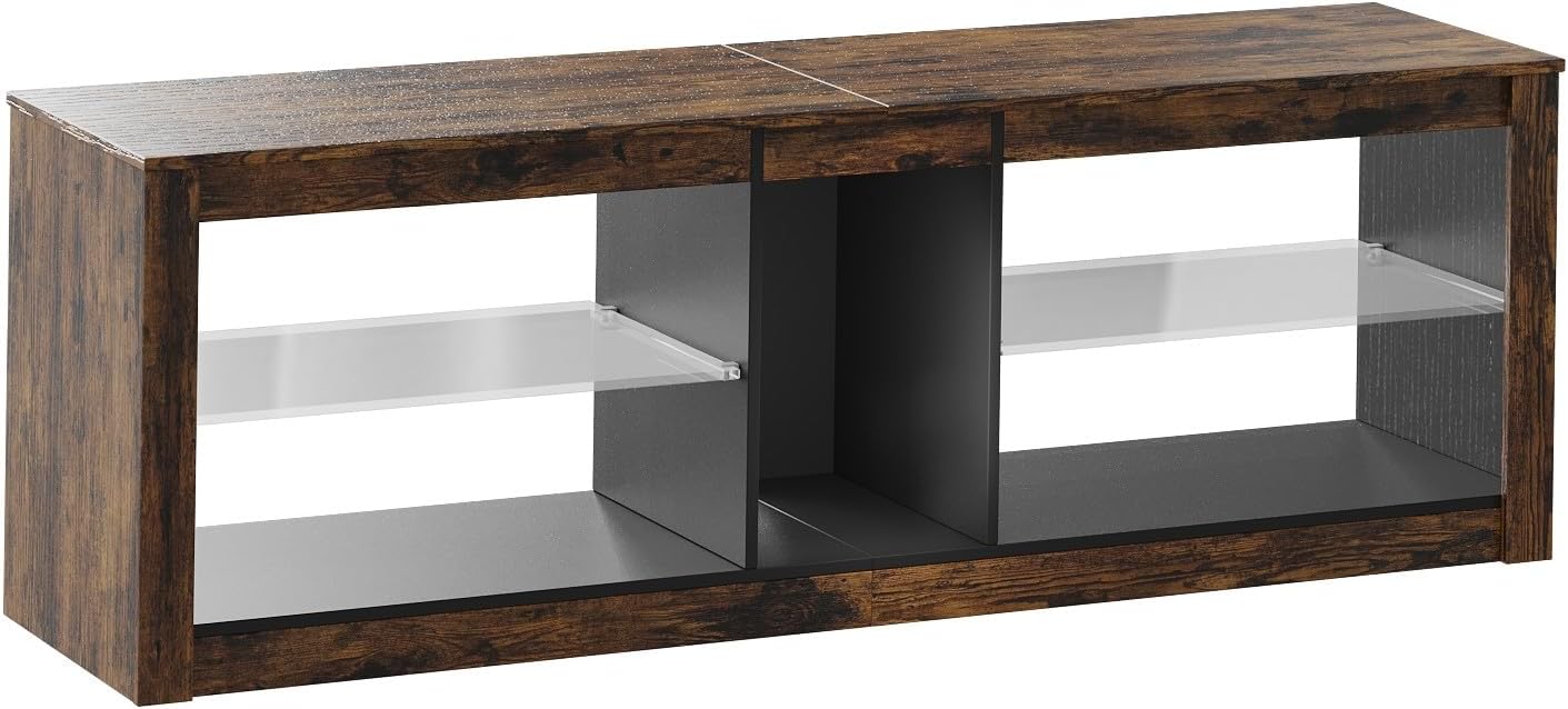 Bestier TV Stand Cabinet 140CM Entertainment Center Led Tv Stand Modern TV Unit with Glass Shelf RGB LED Lighted for 65 inch TVs with Ambient Lights for Living Room Bedroom (Rustic Brown)