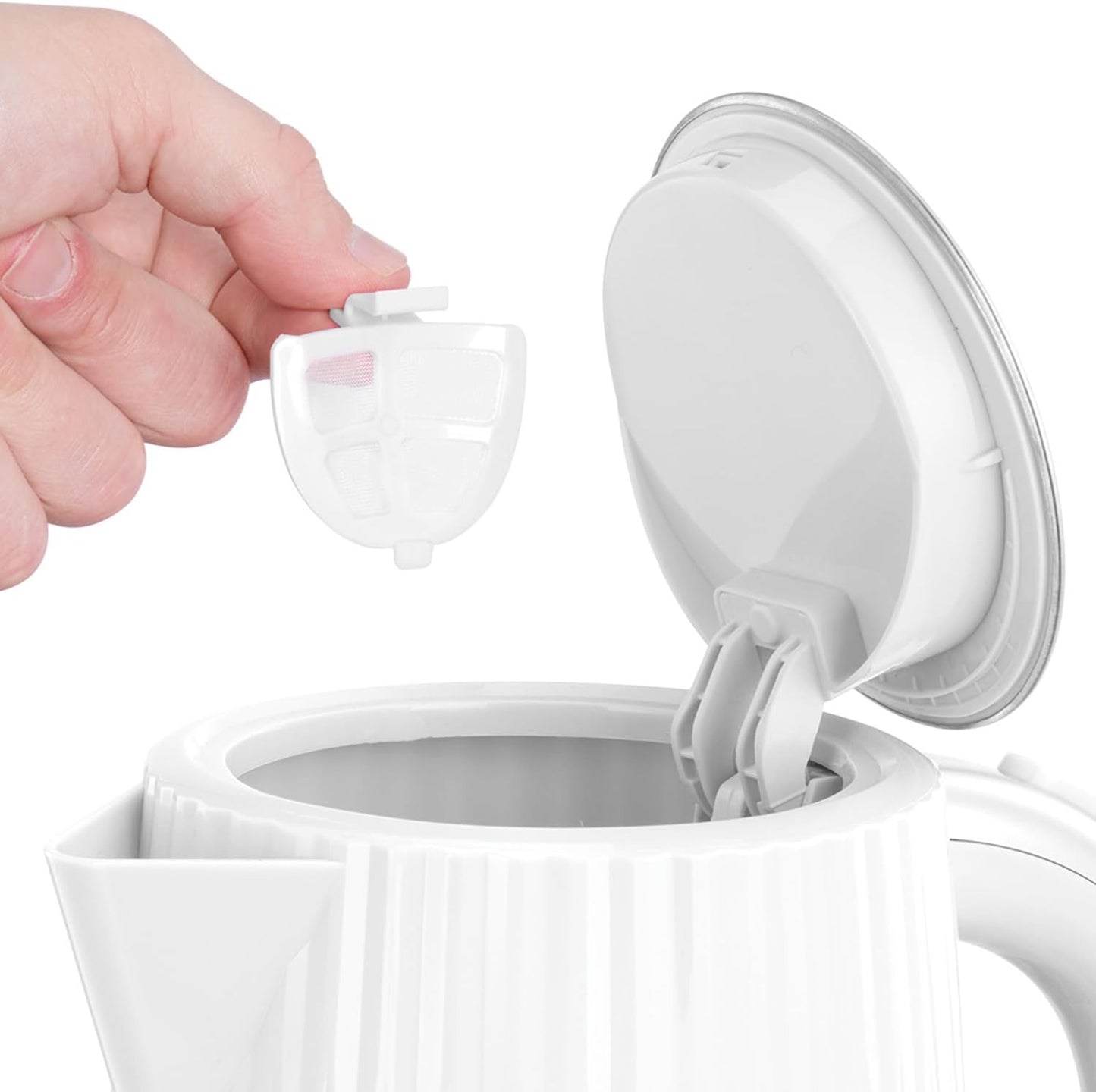 Russell Hobbs Electric Kettle (Hot Water, Tea or Coffee, 1.7L, Push to open lid, Perfect pour spout, Removable washable filter, Illuminated switch, Chrome accents, White, 3000W) Eden 27360