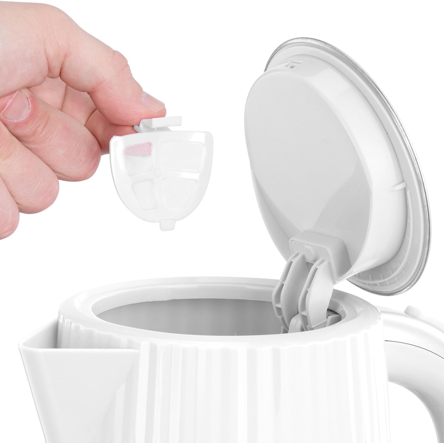Russell Hobbs Electric Kettle (Hot Water, Tea or Coffee, 1.7L, Push to open lid, Perfect pour spout, Removable washable filter, Illuminated switch, Chrome accents, White, 3000W) Eden 27360