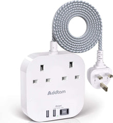 Extension Lead, Power Strips with 2 Way Outlets 4 (4.5A, 2 Type C and 2 USB-A Port) Surge Protection Plug Extension Socket with 1.6M Braided cord for Home Office