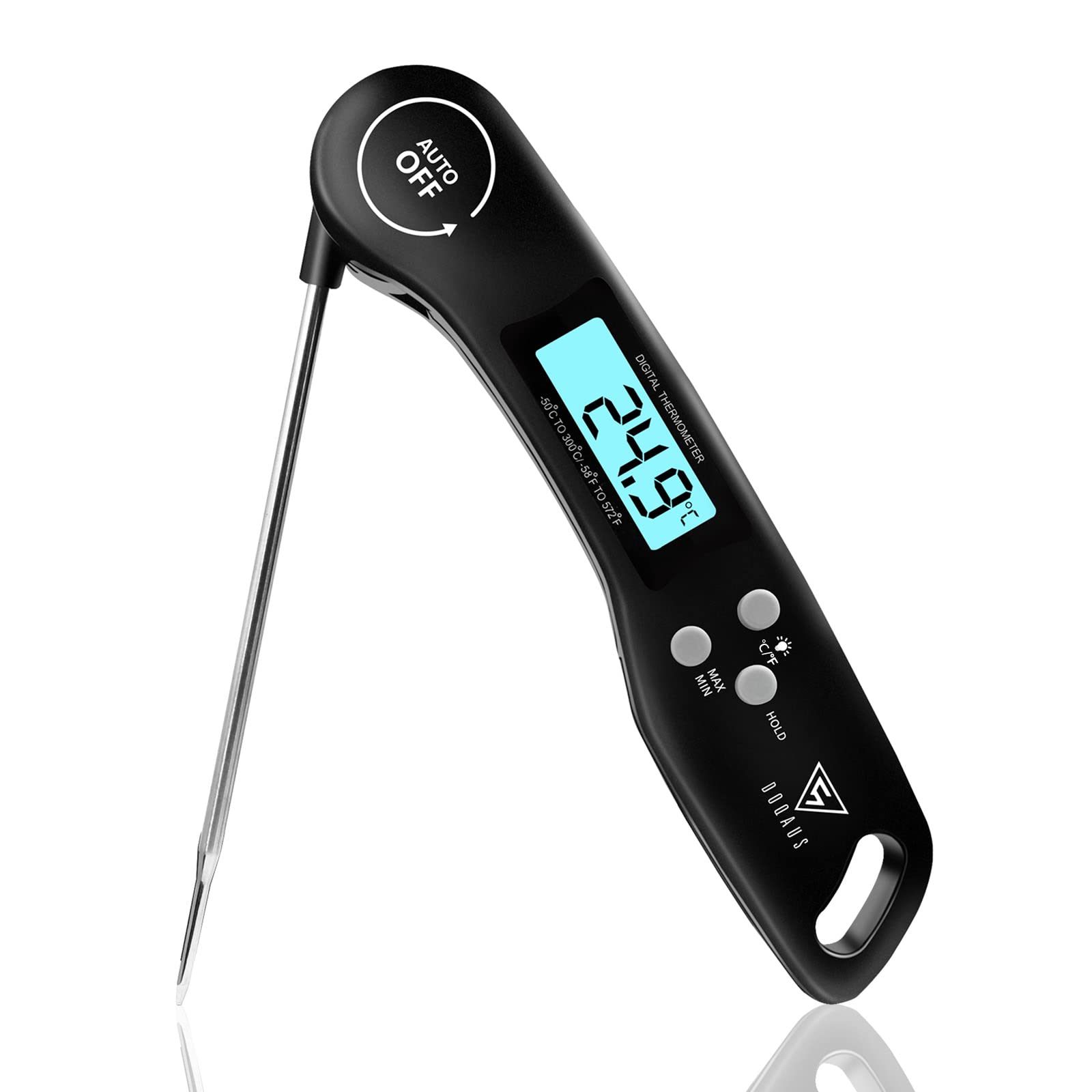 DOQAUS Food Thermometer, Instant Read Meat Thermometers, Digital Cooking Thermometer, Backlight LCD Screen Foldable Long Probe, Auto On/Off, Perfect for Kitchen Cooking, BBQ, Water,Meat, Milk(Orange)