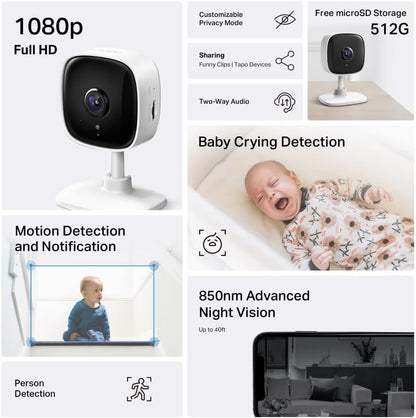 Tapo TC60 Indoor Camera House Security Camera, WiFi Camera, No Monthly Fee, AI Detection, Dog Puppy Camera, Baby Camera Monitor, CCTV, 2-way Talk, Advanced Night Vision, Works with Alexa & Google