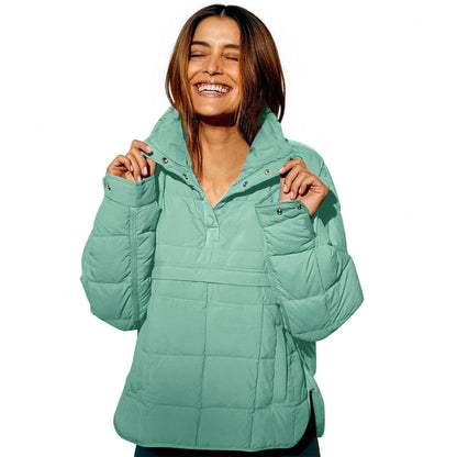Womens Puffer Pullover Jacket Lightweight Quilted Dolman Hoodies Jackets Quarter Button Full Zip Casual Padded Coats Autumn and Winter Warm Baggy Comfort Outerwear for Hiking Traveling