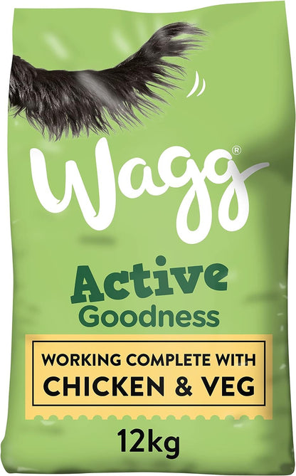 Wagg Active Goodness Complete Dry Adult Dog Food Beef & Veg 12kg - For All Active Working Dog Breeds