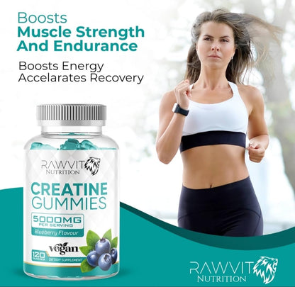 Creatine Monohydrate Gummies, 5000mg, 40-60 Days' Supply, 120 Gummies, Vegan, Blueberry Flavour Muscle Building Supplement