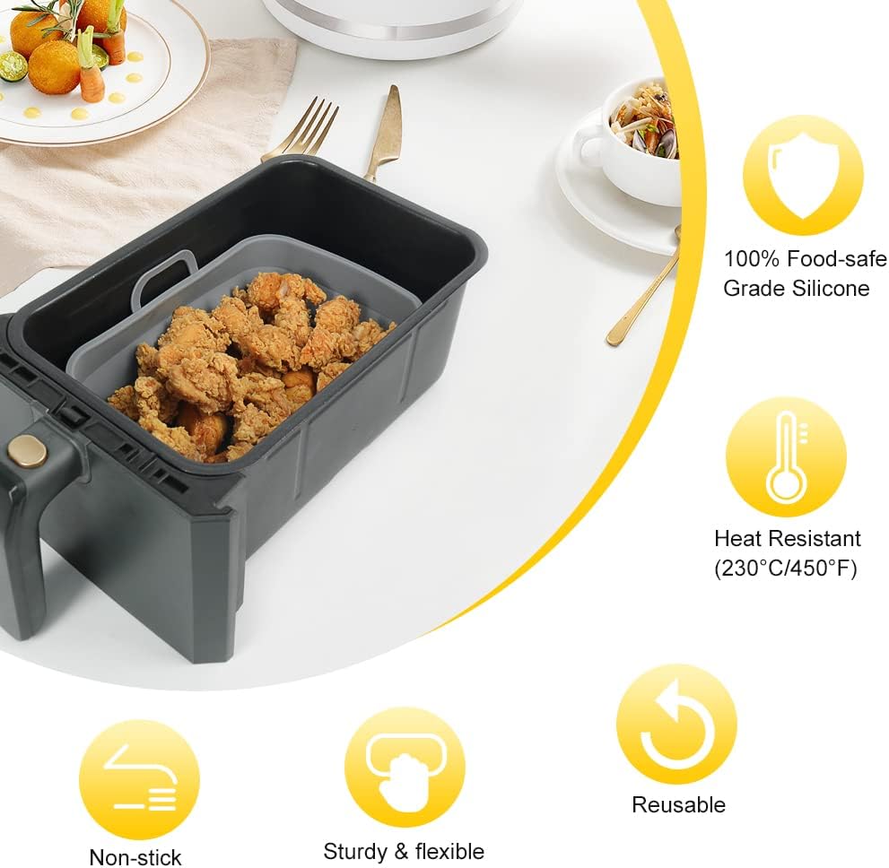 BYKITCHEN 2PCS Air Fryer Silicone Liner for Tower T17088 9L/Ninja Dual, Folding Large Air Fryer Basket Pot, Air Fryer Accessories for Ninja AF400UK/AF451UK 9.5L/Salter/Instant Vortex Plus Air Fryer