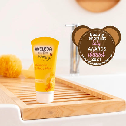 Weleda Baby Shampoo & Body Wash w. Calendula, Sensitive Kids Shampoo & Baby Bath Wash, Baby Face Wash & baby Shower Cream in One, by Weleda Baby Skincare - 200ml