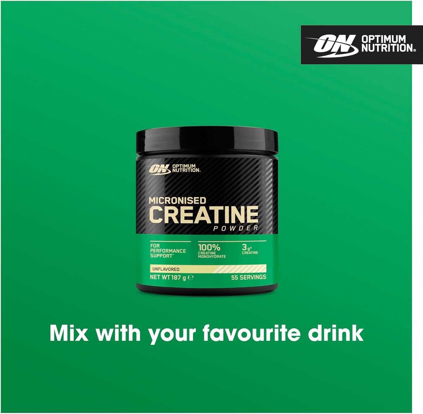 Optimum Nutrition Micronised Creatine Powder, 100% Pure Creatine Monohydrate Powder for Performance and Muscle Power, Unflavoured Shake, 186 Servings, 634 g