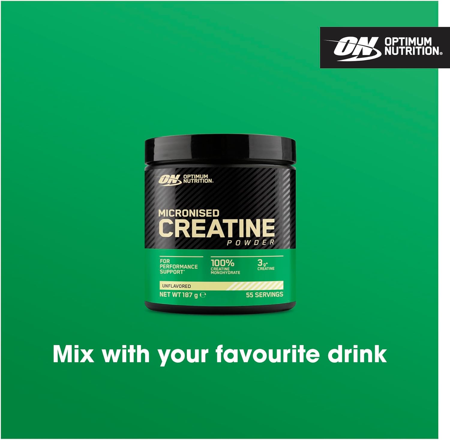 Optimum Nutrition Micronised Creatine Powder, 100% Pure Creatine Monohydrate Powder for Performance and Muscle Power, Unflavoured Shake, 186 Servings, 634 g