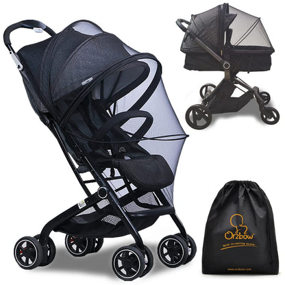 Orzbow Universal Baby Mosquito Net & Buggy Sun Shade with UPF50+,Breathable Pram Net Cover with Two-way Zipper & Adjustable Stroller Sun Cover with Bag for Pushchair,Car Seat & Carrycot (Black)