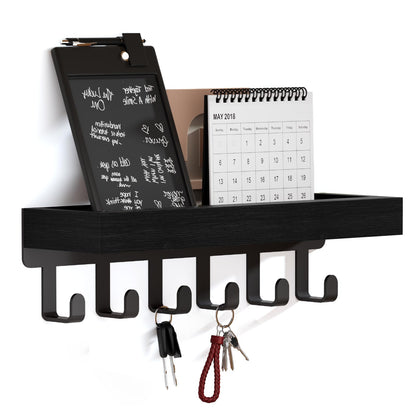 SWTYMIKI Key Holder with Wood Tray and 6 Hooks, Wall Mounted Key Racks, Key Hangers Home Decor Key Rack Mail Organizer for Hallway, Entryway, Bedroom, Mudroom, Office