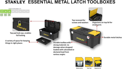 STANLEY Essential Tool Box (16in), Durable Storage Solution with Removable Tote Tray and Organisers, for Parts and Tools Storage, STST1-75518