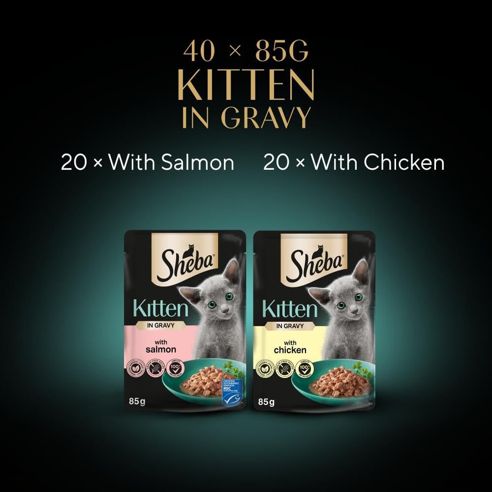 Sheba Sauce Collection Cat Food Pouch for Kitten Mixed Selection in Gravy 40x85g