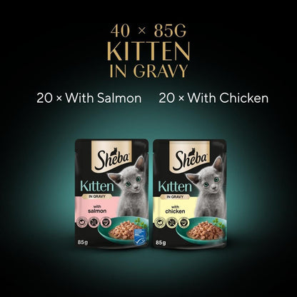 Sheba Sauce Collection Cat Food Pouch for Kitten Mixed Selection in Gravy 40x85g