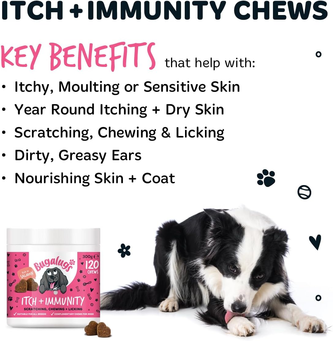 BUGALUGS Itch & Immunity Dog Treats – Helps Soothe Itchy Skin, Paws, Ears - Licking, Scratching - Perfect for Small, Medium & Large Dogs