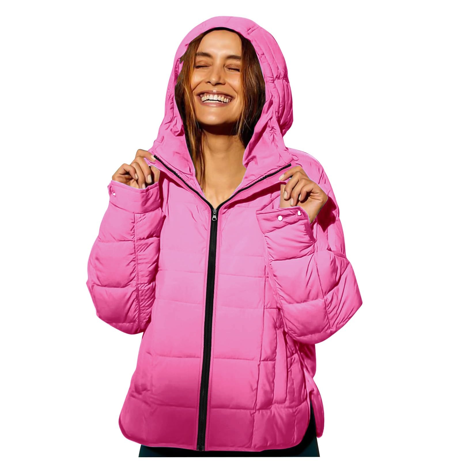 Womens Puffer Pullover Jacket Lightweight Quilted Dolman Hoodies Jackets Quarter Button Full Zip Casual Padded Coats Autumn and Winter Warm Baggy Comfort Outerwear for Hiking Traveling