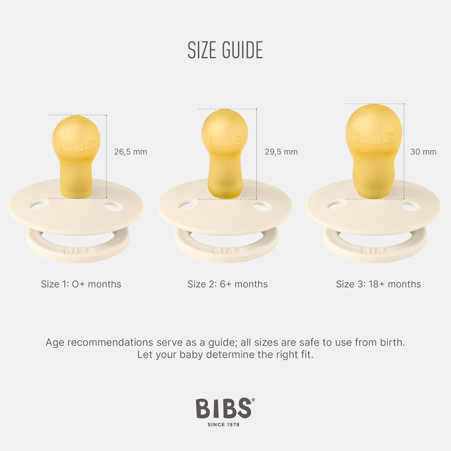 BIBS Colour Soother 2-Pack, BPA Free Dummy Pacifier, Round Nipple. Natural Rubber Latex, Size 1 (0-6 Months), Ivory/Sage