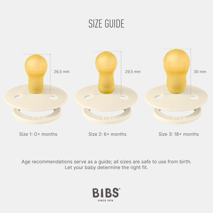 BIBS Colour Soother 2-Pack, BPA Free Dummy Pacifier, Round Nipple. Natural Rubber Latex, Size 1 (0-6 Months), Ivory/Sage