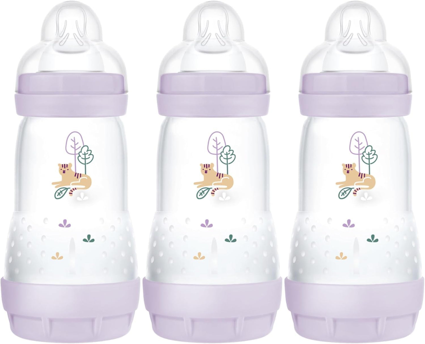 MAM Easy Start Anti-Colic Baby Bottles | 3 Pack (3 x 260) | Self-Sterlising Baby Milk Bottle | Medium Flow MAM Teats Size 2 | Newborn Essentials | Blue (Various Designs)