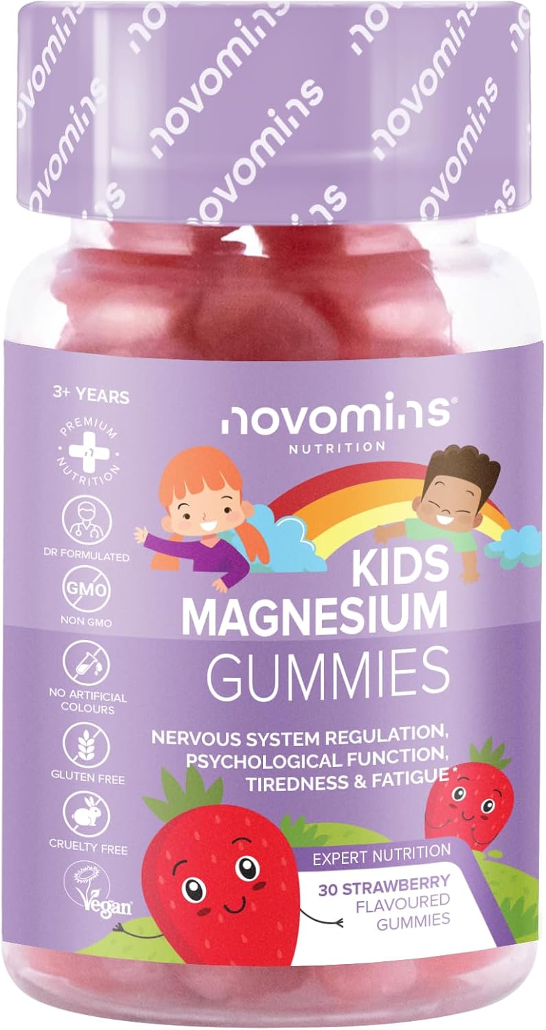 Kids Magnesium Gummies – Vegan - 1 Month Supply – Childrens Supplements – 30 Chewable Vitamins – 546 Mg Magnesium Citrate Providing 60 mg - by Novomins