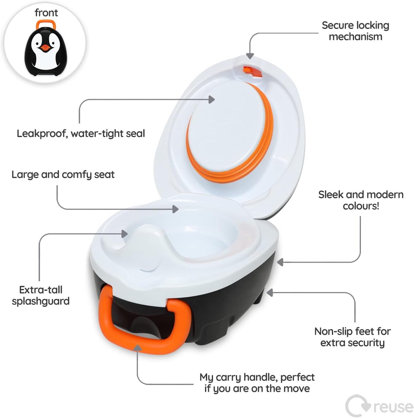 My Carry Potty - Penguin Travel Potty, Award-Winning Portable Toddler Toilet Seat for Kids to Take Everywhere