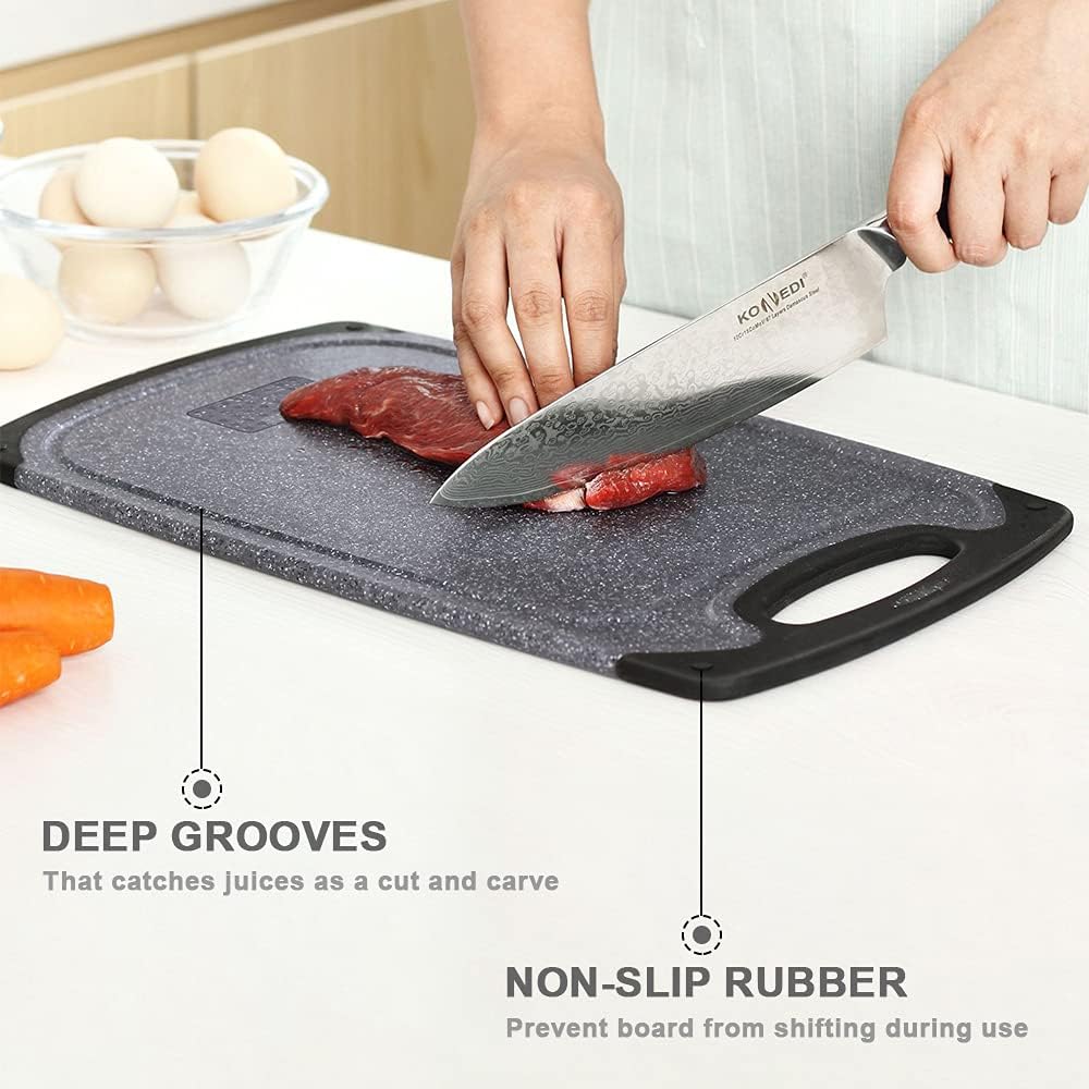 Chopping Board Set of 3, Small to Large, Chopping Boards for Kitchens with Non-Slip Feet and Deep Drip Juice Groove, Easy Grip Handle, BPA Free, Dishwasher Safe Cutting Board (Black)