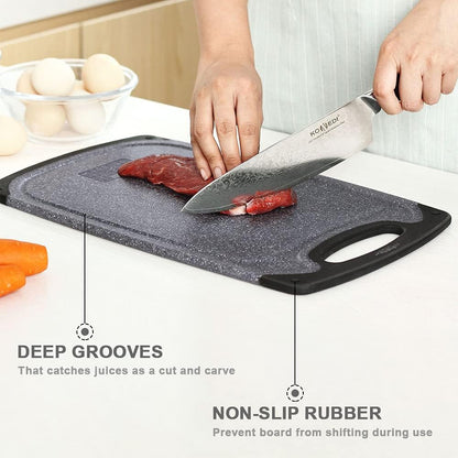 Chopping Board Set of 3, Small to Large, Chopping Boards for Kitchens with Non-Slip Feet and Deep Drip Juice Groove, Easy Grip Handle, BPA Free, Dishwasher Safe Cutting Board (Black)