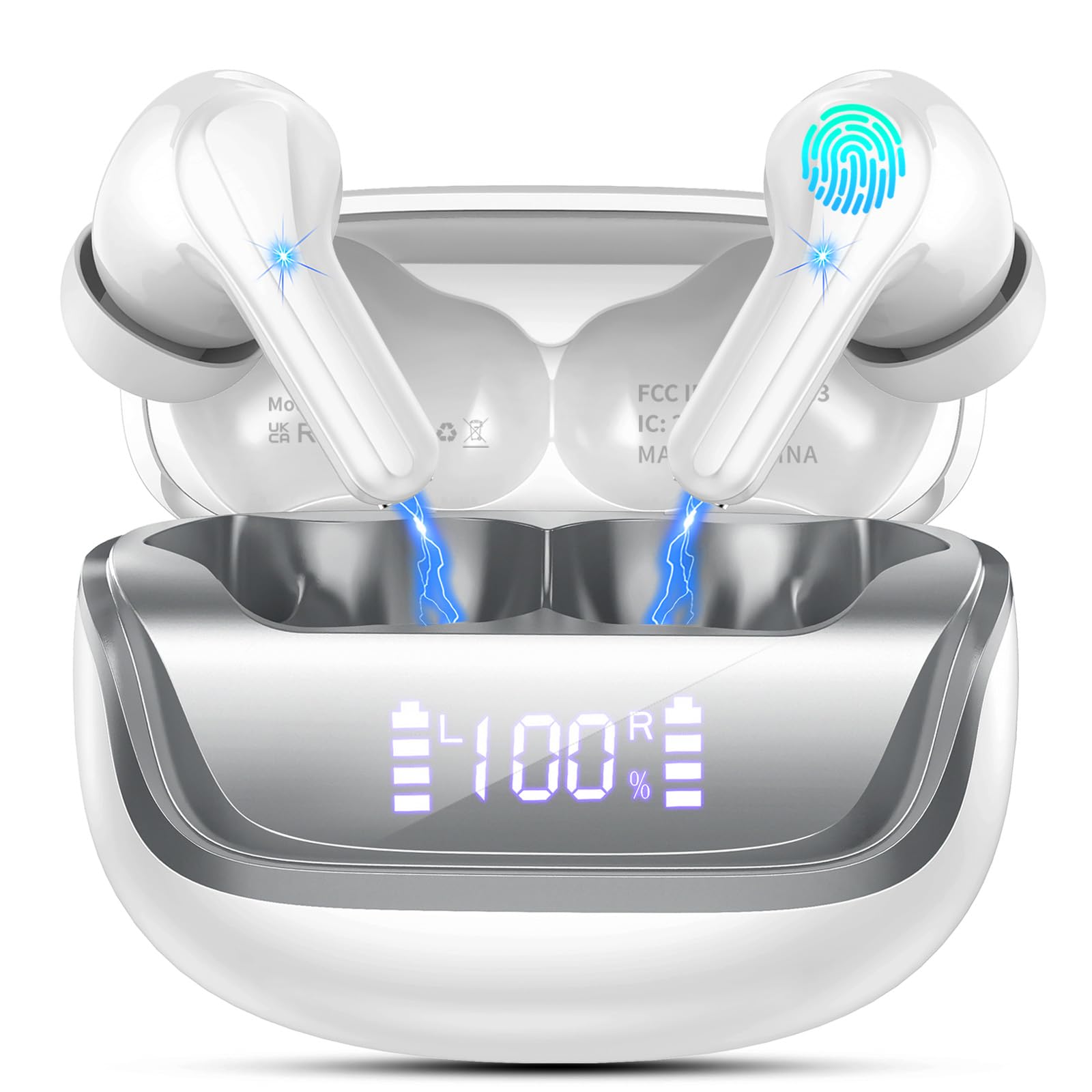 Wireless Earbuds, Bluetooth 5.4 Headphones with 4 ENC Noise Cancelling Microphone, Ear buds with HiFi Stereo Deep Bass, Bluetooth Earphones 45H Playtime LED Display, IP7 Waterproof, Dark Black