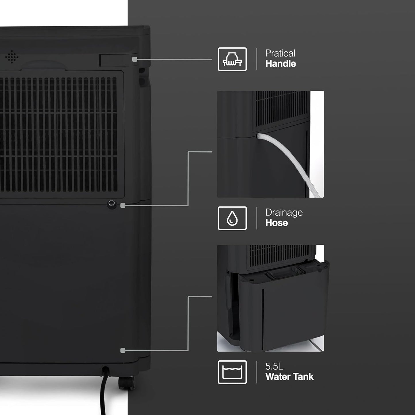 Keplin 20L Dehumidifier with HEPA Filter for Air Purification, Sleep & Laundry Mode -24 Hour Timer & Digital Display for Home, Bedroom, Bathroom, Garage &Basement- Eliminates Mould & Condensation-440W