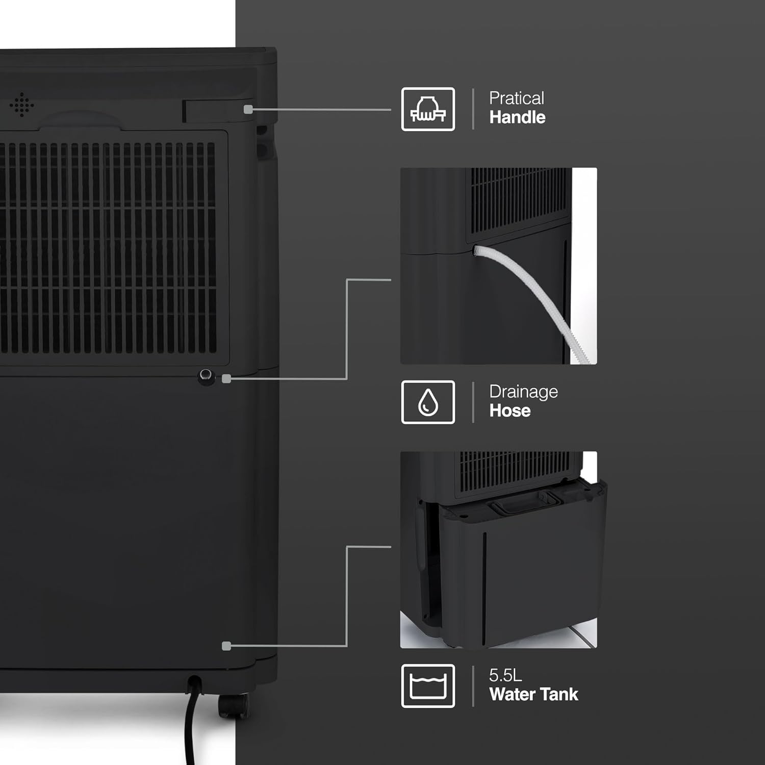 Keplin 20L Dehumidifier with HEPA Filter for Air Purification, Sleep & Laundry Mode -24 Hour Timer & Digital Display for Home, Bedroom, Bathroom, Garage &Basement- Eliminates Mould & Condensation-440W