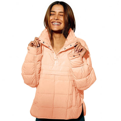 Womens Puffer Pullover Jacket Lightweight Quilted Dolman Hoodies Jackets Quarter Button Full Zip Casual Padded Coats Autumn and Winter Warm Baggy Comfort Outerwear for Hiking Traveling