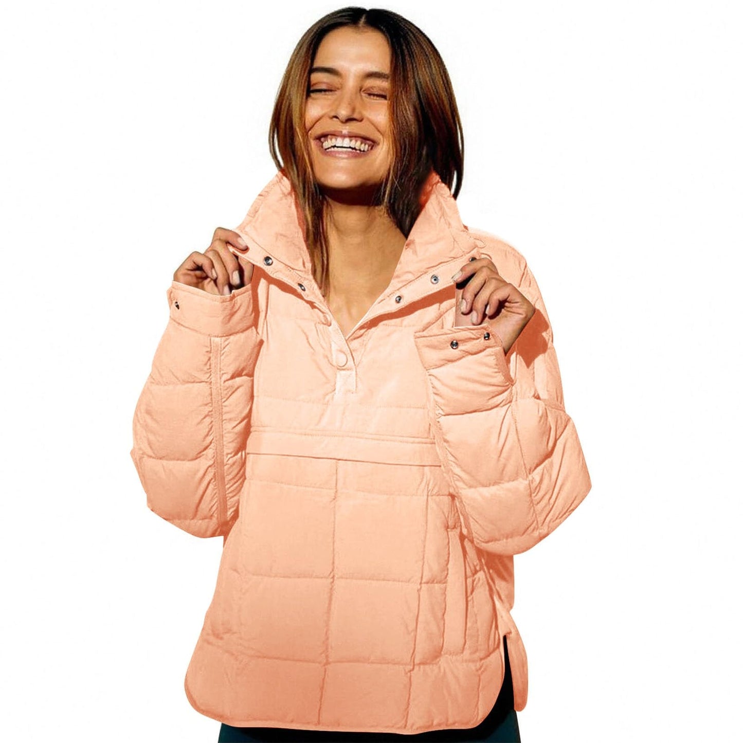 Womens Puffer Pullover Jacket Lightweight Quilted Dolman Hoodies Jackets Quarter Button Full Zip Casual Padded Coats Autumn and Winter Warm Baggy Comfort Outerwear for Hiking Traveling